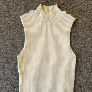 The Drop White Stretchy Ribbed Mock Neck Tank Top S Summer Spring Minimalist